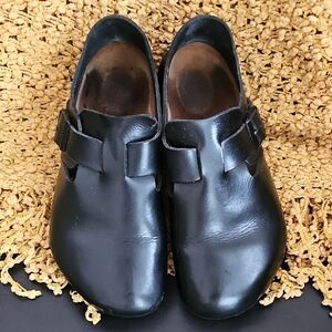 Birkenstock Black Leather Clog with Buckle